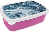 Broodtrommel Roze - Lunchbox - Brooddoos - Golven - Water - Oceaan - Schuim - 18x12x6 cm - Kinderen - Meisje