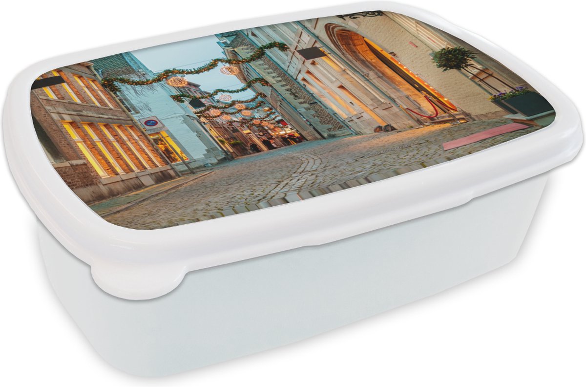Broodtrommel Wit - Lunchbox - Brooddoos - Kerst - Maastricht - Nederlands - 18x12x6 cm - Volwassenen