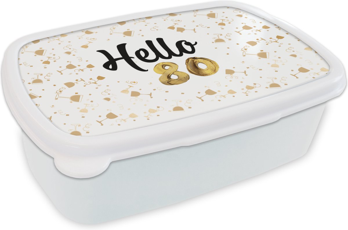Broodtrommel Wit - Lunchbox - Brooddoos - Feest - 80 Jaar - Versiering - 18x12x6 cm - Volwassenen