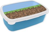 Broodtrommel Blauw - Lunchbox - Brooddoos - Pixel - Gaming - 18x12x6 cm - Kinderen - Jongen