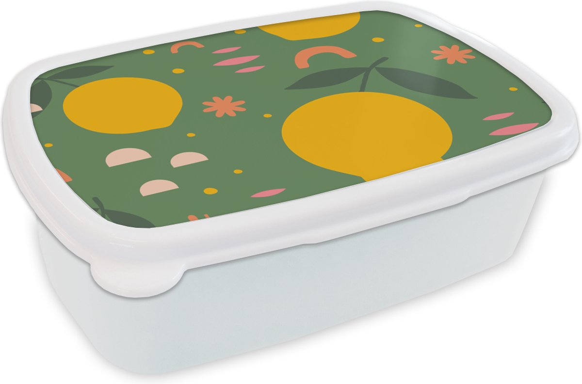 Broodtrommel Wit - Lunchbox - Brooddoos - Citroen - Roze - Design - 18x12x6 cm - Volwassenen