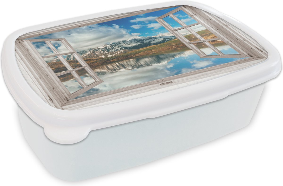 Broodtrommel Wit - Lunchbox - Brooddoos - Doorkijk - Berg - Water - 18x12x6 cm - Volwassenen