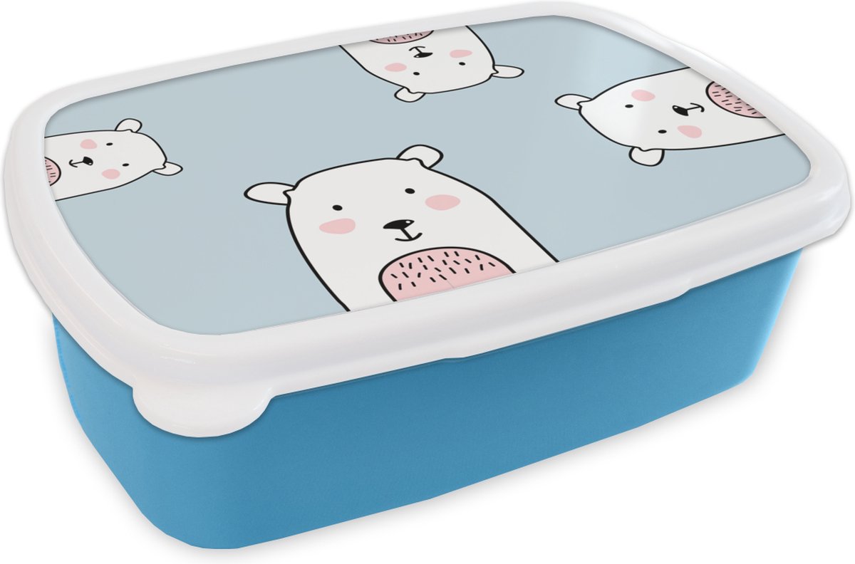 Broodtrommel Blauw - Lunchbox - Brooddoos - Beren - Kinderen - Dieren - 18x12x6 cm - Kinderen - Jongen