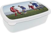 Broodtrommel Wit - Lunchbox Voetbalwedstrijd - Brooddoos 18x12x6 cm - Brood lunch box - Broodtrommels voor kinderen en volwassenen