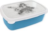 Broodtrommel Blauw - Lunchbox - Brooddoos - Kaart - Europa - Zwart - Wit - 18x12x6 cm - Kinderen - Jongen
