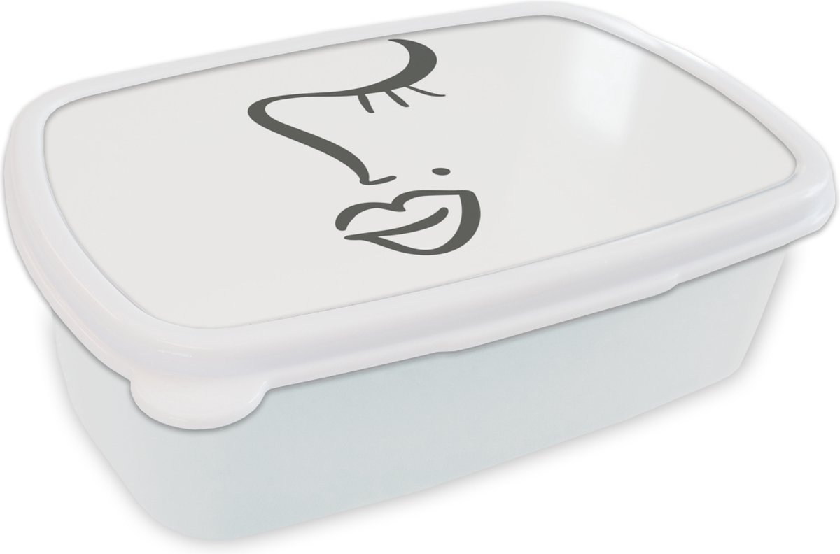 Broodtrommel Wit - Lunchbox - Brooddoos - Gezicht - Abstract - Zwart - Wit - 18x12x6 cm - Volwassenen