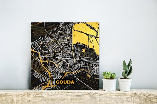 Décoration murale Métal - Peinture Aluminium Industrielle - Carte - Gouda - Or - Zwart - 20x20 cm - Dibond - Photo sur aluminium - Décoration murale industrielle - Pour le salon / chambre