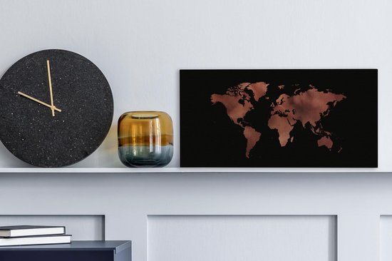 Décoration murale Carte du Wereldkaart - Cuir - Rose - Toile - 40x20 cm