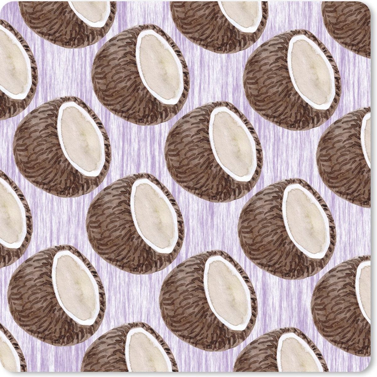 Muismat 20x20 cm - Mousepad Kokosnoot - Paars - Wit - Muismatten
