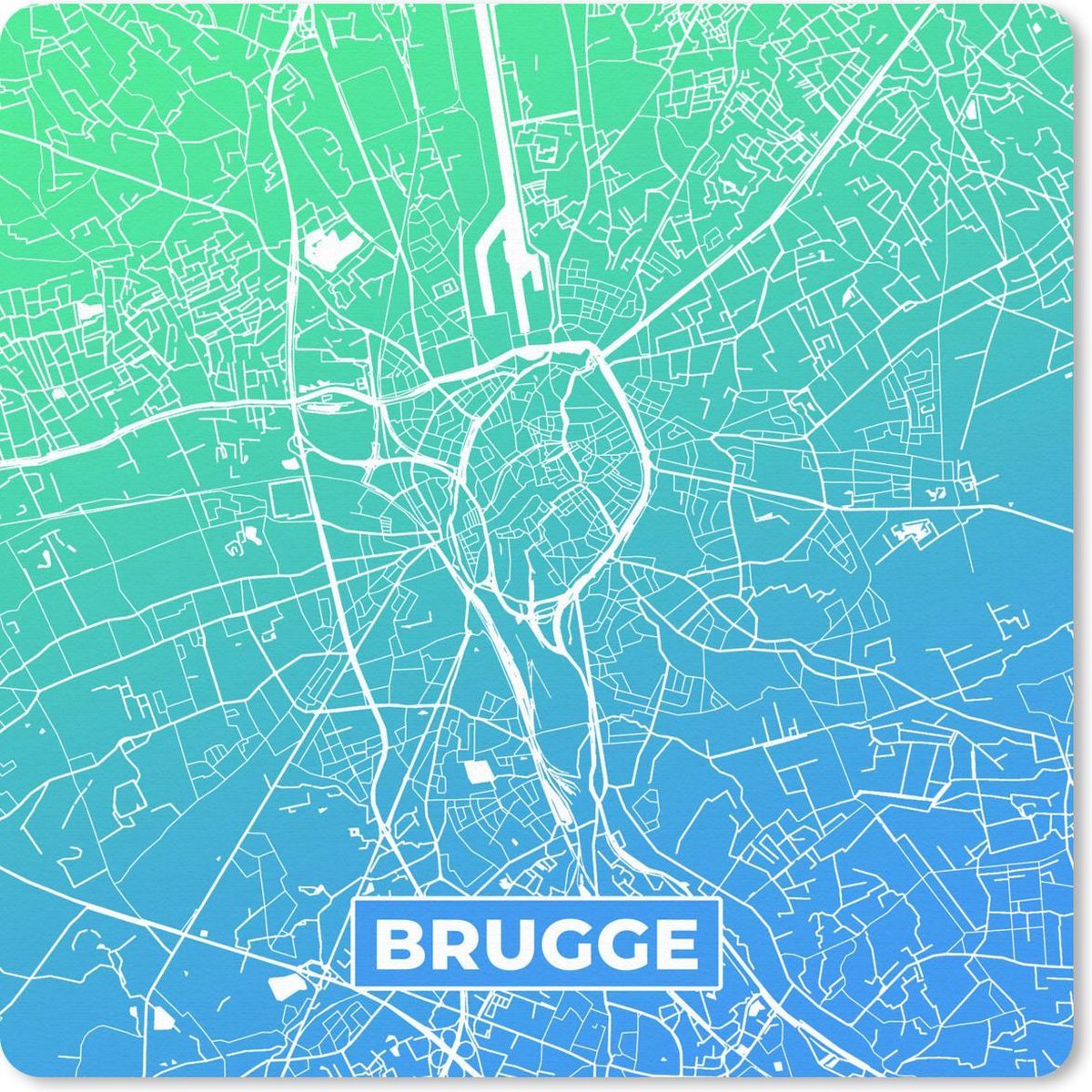 Muismat 30x30 cm - Mousepad Stadskaart - Brugge - Groen - Blauw - Muismatten