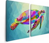 Artaza Canvas Schilderij Tweeluik Kleurrijke Schildpad in het Water - 120x80 - Foto Op Canvas - Canvas Print
