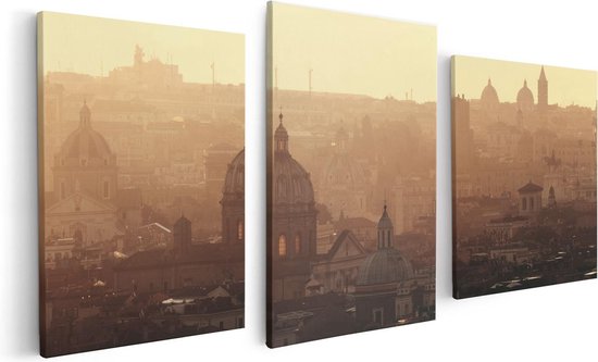 Artaza Canvas Schilderij Drieluik Rome Stad bij Zonsopgang - 120x60 - Foto Op Canvas - Canvas Print