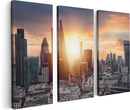Artaza Toile Peinture Triptyque London City Au Lever Du Soleil - 120x80 - Photo Sur Toile - Impression Sur Toile