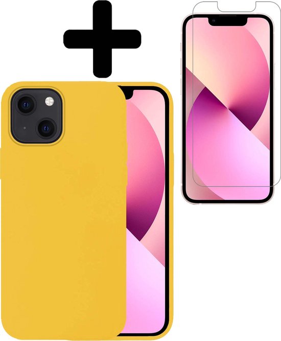 Hoesje Geschikt voor iPhone 13 Mini Hoesje Siliconen Case Met Screenprotector - Hoes Geschikt voor iPhone 13 Mini Hoes Siliconen - Geel