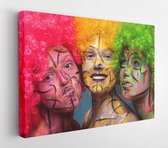 Canvas schilderij - Beautiful women wearing colorful wig. Happy and smile people -     347886248 - 50*40 Horizontal