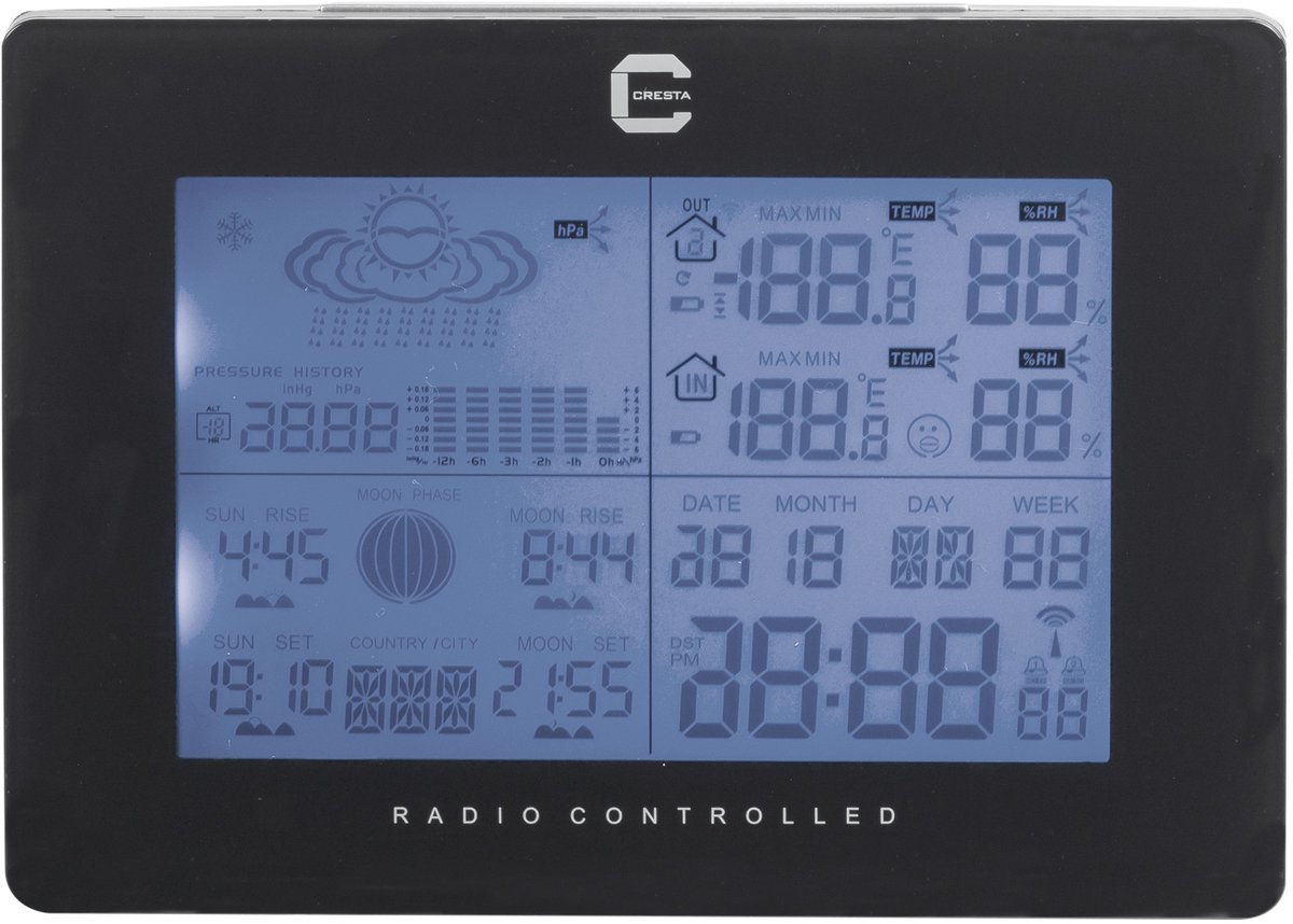 Bol.com Cresta Care DTX370 Draadloos weerstation voor  binnen en buiten weergave van temperatuur weervoorspelling en luchtvochti... aanbieding