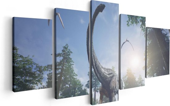 Artaza Canvas Schilderij Vijfluik Diplodocus Dinosauriër in het Bos - 100x50 - Foto Op Canvas - Canvas Print