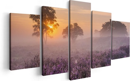 Artaza Canvas Schilderij Vijfluik Weide in de Veluwe bij Zonsondergang - 100x50 - Foto Op Canvas - Canvas Print