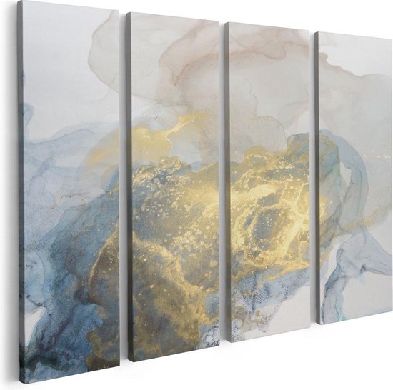 Artaza - Quadriptyque de peinture sur toile - Art abstrait de marbre d'or gris - 80x60 - Photo sur toile - Impression sur toile
