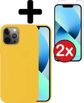 iPhone 13 Pro Max Hoesje Siliconen Case Hoes Met 2x Screenprotector - iPhone 13 Pro Max Hoesje Cover Hoes Siliconen Met 2x Screenprotector - Geel