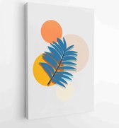 Canvas schilderij - Earth tone natural colors foliage line art boho plants drawing with abstract shape 3 -    – 1910090917 - 40-30 Vertical