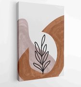 Canvas schilderij - Earth tone background foliage line art drawing with abstract shape and watercolor 3 -    – 1914436900 - 40-30 Vertical