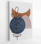 Canvas schilderij - Earth tone background foliage line art drawing with abstract shape and watercolor 2 -    – 1914436909 - 40-30 Vertical