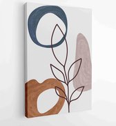 Canvas schilderij - Earth tone background foliage line art drawing with abstract shape and watercolor 2 -    – 1914436903 - 115*75 Vertical