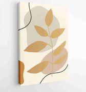 Canvas schilderij - Earth tone background foliage line art drawing with abstract shape and watercolor 4 -    – 1921715393 - 80*60 Vertical