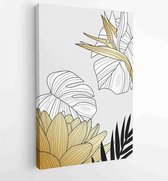 Canvas schilderij - Luxury cover design template. Lotus line arts hand draw gold lotus flower and leaves 4 -    – 1923490772 - 115*75 Vertical