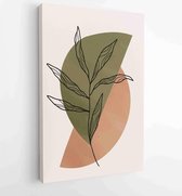 Canvas schilderij - Earth tone background foliage line art drawing with abstract shape 2 -    – 1928942345 - 50*40 Vertical