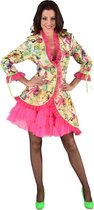 Magic By Freddy's - Hippie Kostuum - Tropische Bloemen Jas Vrouw - Geel - Small - Carnavalskleding - Verkleedkleding