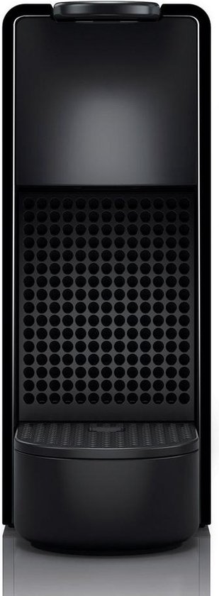 Machine à café Nespresso Krups Essenza Mini noire, avec détail en grille et le logo Krups.