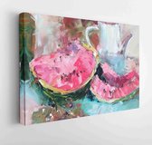 Canvas schilderij - Texture Oil Painting, Still Life fruit watermelon and grapes, art, painted color image, wallpaper and backgrounds, canvas, the artist impressionist painting flo