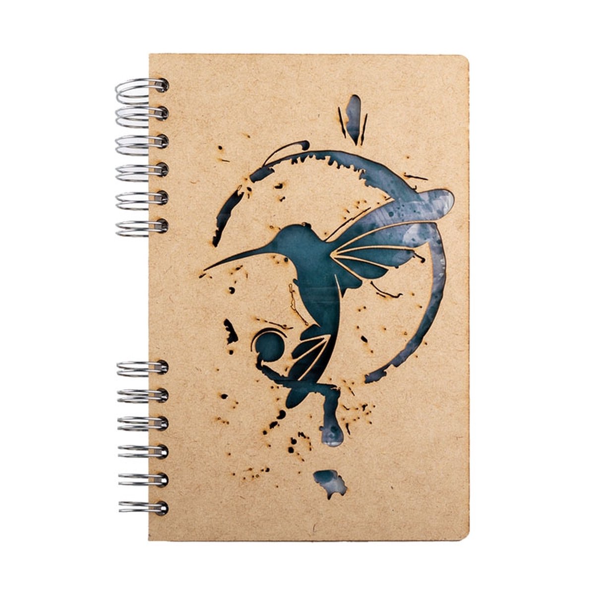 KOMONI - Duurzaam houten Notitieboek - Dagboek - Gerecycled papier - Navulbaar - A5 - Gelinieerd - Kolibrie