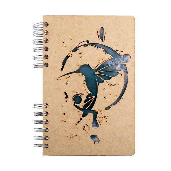 KOMONI - Duurzaam houten Notitieboek - Dagboek -  Gerecycled papier - Navulbaar -  A5 - Gelinieerd -  Kolibrie