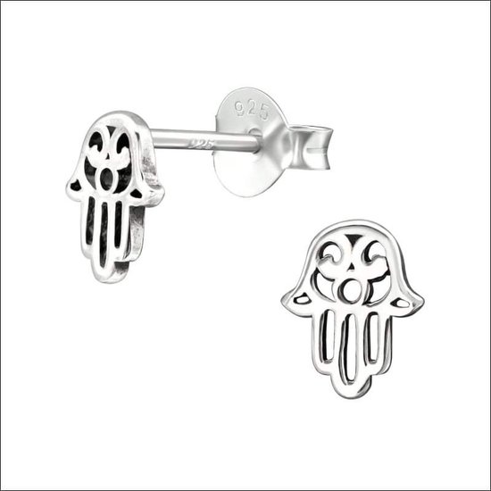 Aramat jewels ® - Zilveren oorbellen hamsa hand 925 zilver 7x6mm geoxideerd