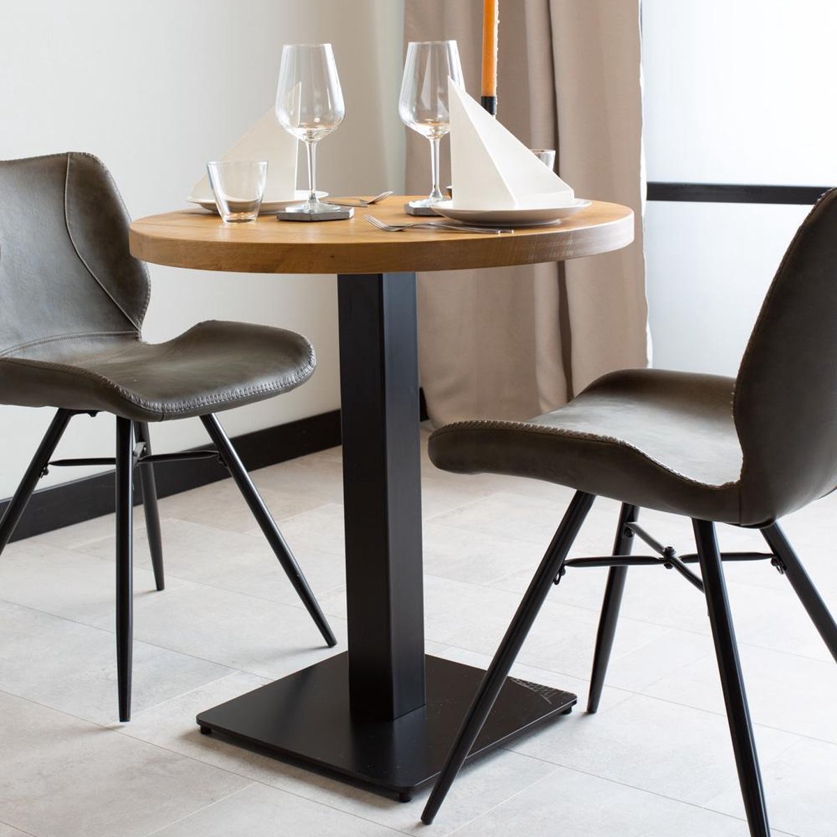 Dimehouse Bistrotafel Rond - 60 x 60 cm - Metaal - Mangohout - Eettafel