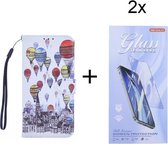 Bookcase Geschikt voor: Samsung Galaxy A12 hoesje met print - Air Balloon met 2 stuks Glas Screen protector
