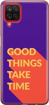 Samsung Galaxy A12 Telefoonhoesje - Transparant Siliconenhoesje - Flexibel - Met Quote - Good Things - Paars