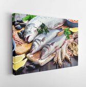 Canvas schilderij - Seafood. Healthy diet eating concept. View from above  -     586179131 - 80*60 Horizontal