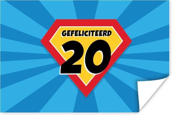 Affiche Cadeau d'anniversaire - 20 ans - Cape de super-héros - 120x80 cm