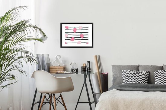 Poster in lijst - Fotolijst 40x30 cm - Posters - Zomer - Aardbeien - Pastel - Posterlijst zwart - Decoratie - Wanddecoratie woonkamer - Muurdecoratie slaapkamer