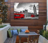 Rode bussen langs de Londen Big Ben in zwart en wit - Foto op Tuinposter - 225 x 150 cm