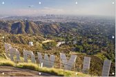 Zicht op downtown Los Angeles vanaf het Hollywood Sign - Foto op Tuinposter - 150 x 100 cm