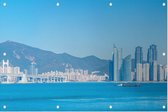 Gebergte achter de panoramische skyline van Busan - Foto op Tuinposter - 150 x 100 cm