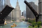 Plezierboten op het waterfront in Downtown Chicago - Foto op Tuinposter - 150 x 100 cm