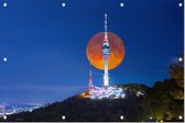 De N Tower op de Namsan berg bij volle maan in Seoul - Foto op Tuinposter - 60 x 40 cm