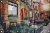 Huizen en hun tuinen bij ochtendgloren in Chicago - Foto op Tuinposter - 150 x 100 cm