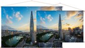 De Han rivier en de skyline van Seoul bij zonsondergang - Foto op Textielposter - 60 x 40 cm